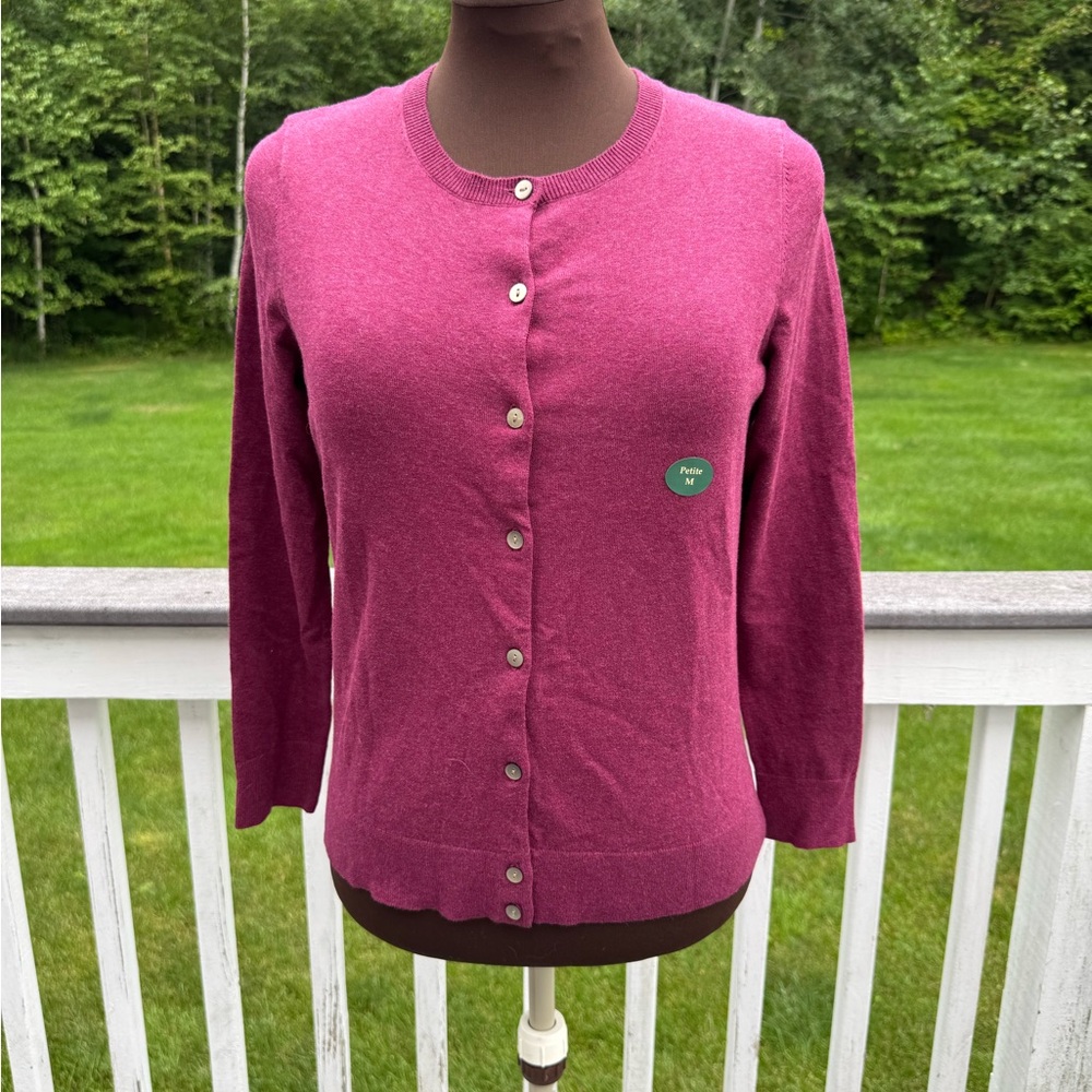 L.L. Bean Pink Cardigan Sweater with Three-Quarter Sleeves